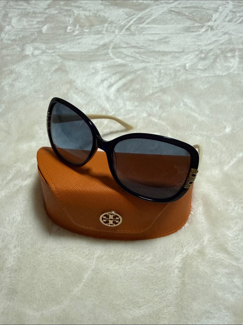 Tory Burch Black Frame Sunglasses with Orange Case